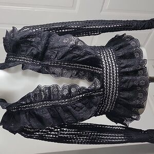 Agatha Top  Black Solid Lace Ruffle V Neck Blouse Whimsigoth Size small